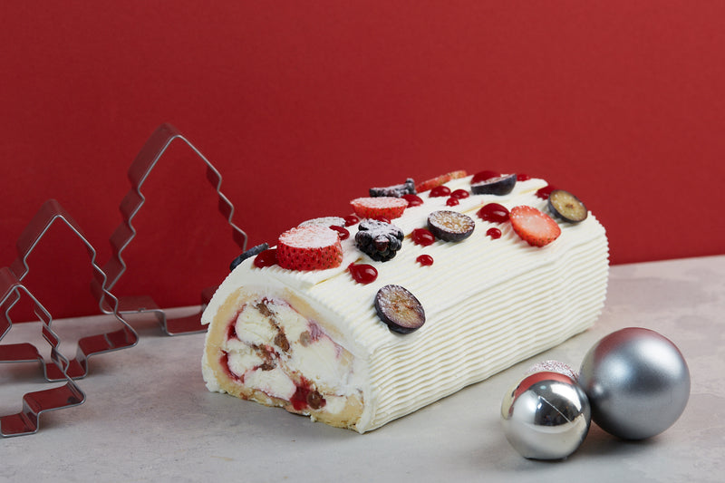 Vanilla & Berries Bûche de Noël - Yule Log Cake by Le Dessert